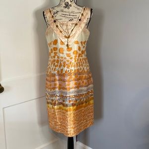 Madison Paige Orange and Cream Graphic Print Sheath Dress Size Small